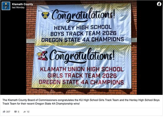 Klamath County cheers two state track titles